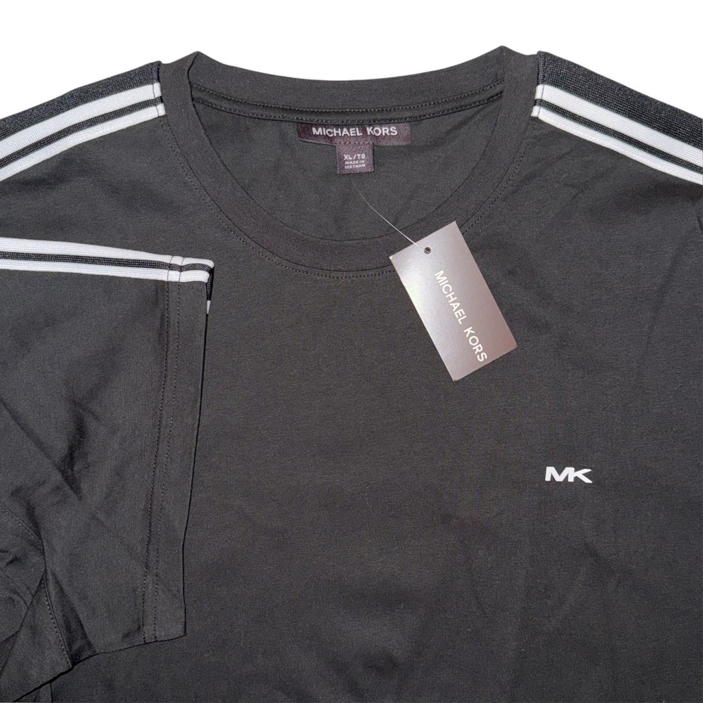 Michael Kors Mens XL Black Cotton Side Stripe Short Sleeve T-Shirt NWT